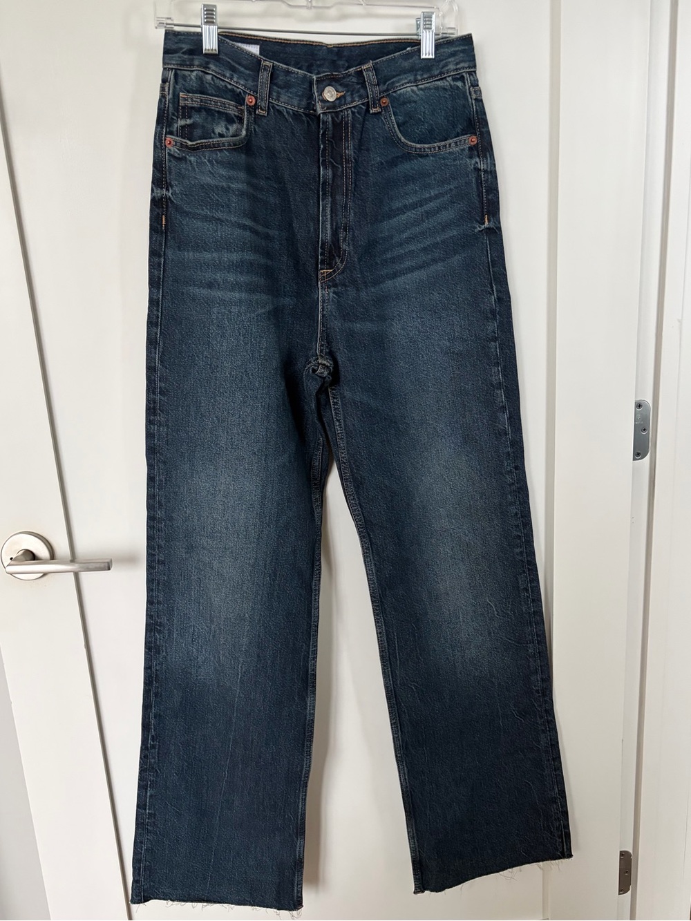 High-Rise Wide Leg Jeans with raw hem